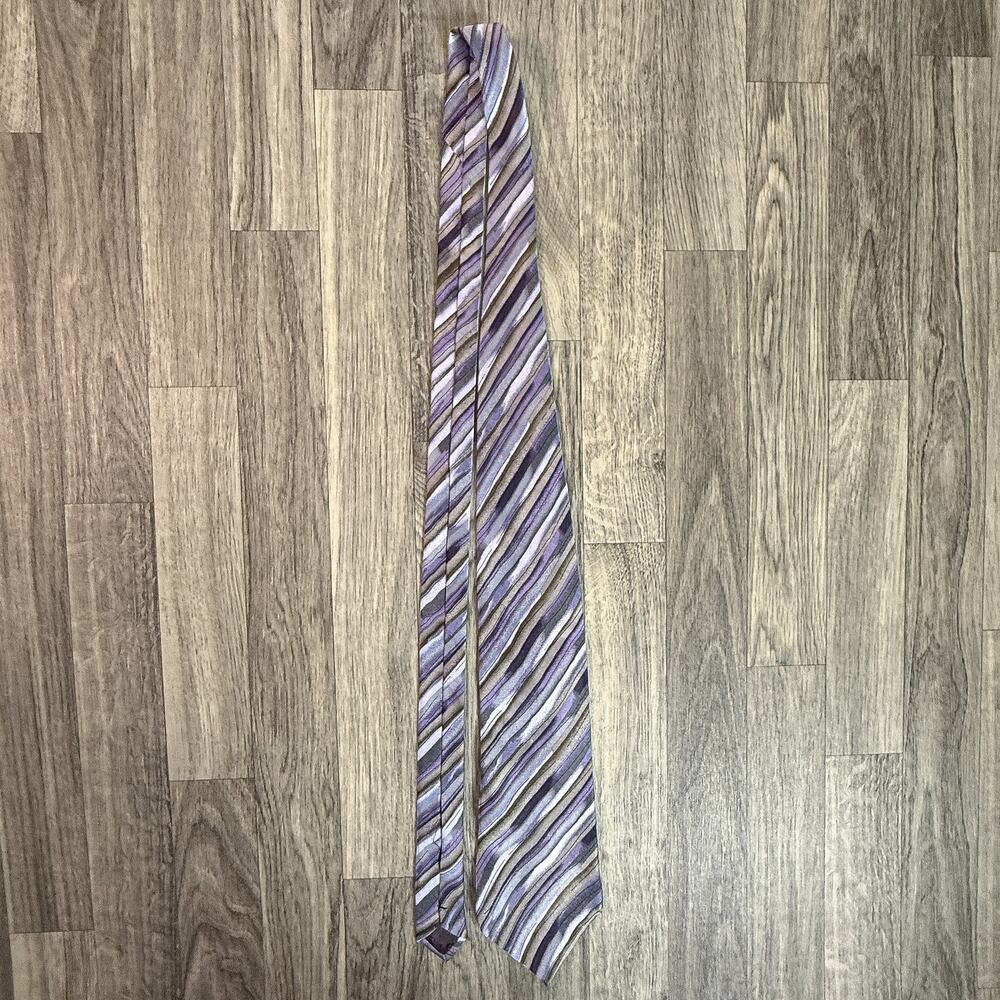 J. Garcia 100% Silk Purple Tan Gray Abstract Stripe Necktie Estate of Jerome